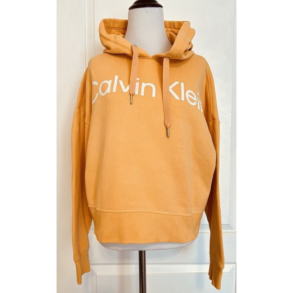 Calvin Klein Designer Cropped Hooded Sweatshirt Creamsicle Orange Athleisure M